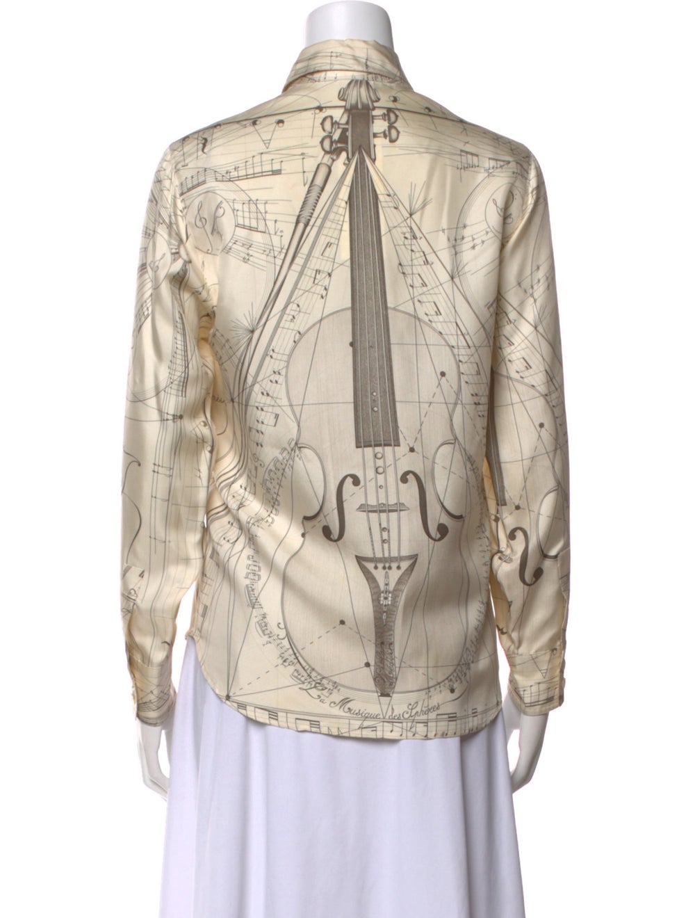 Hermès Button-Up Top Neutrals Printed Long Sleeve… - image 3