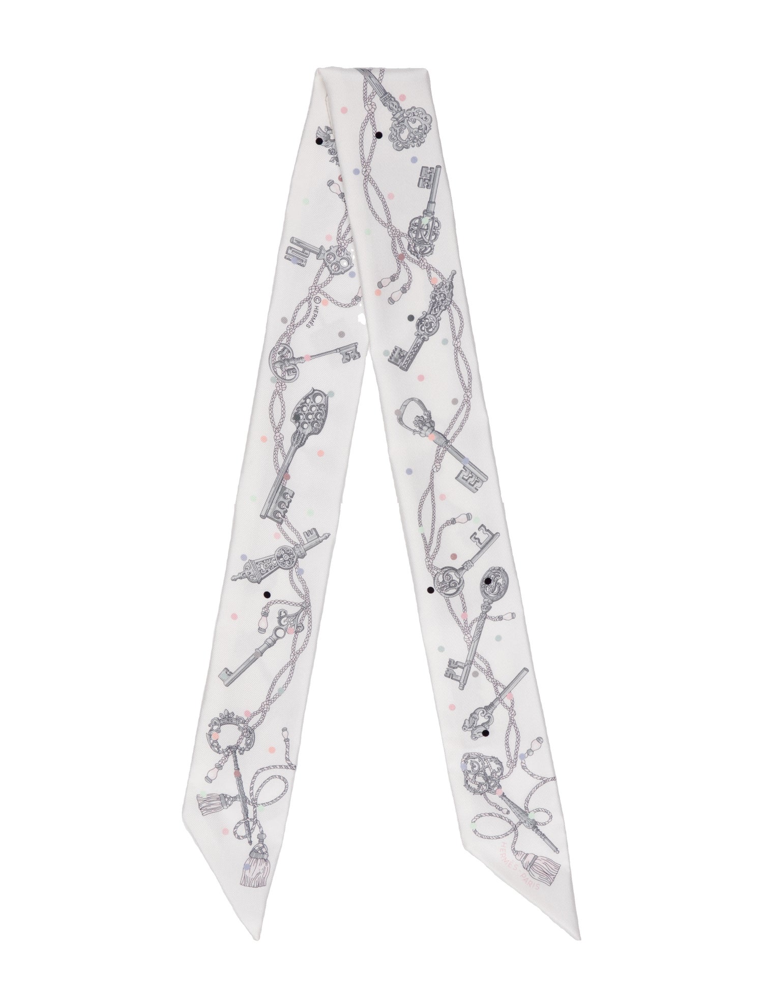 Hermès Les Cles A Pois Silk Twilly Scarf