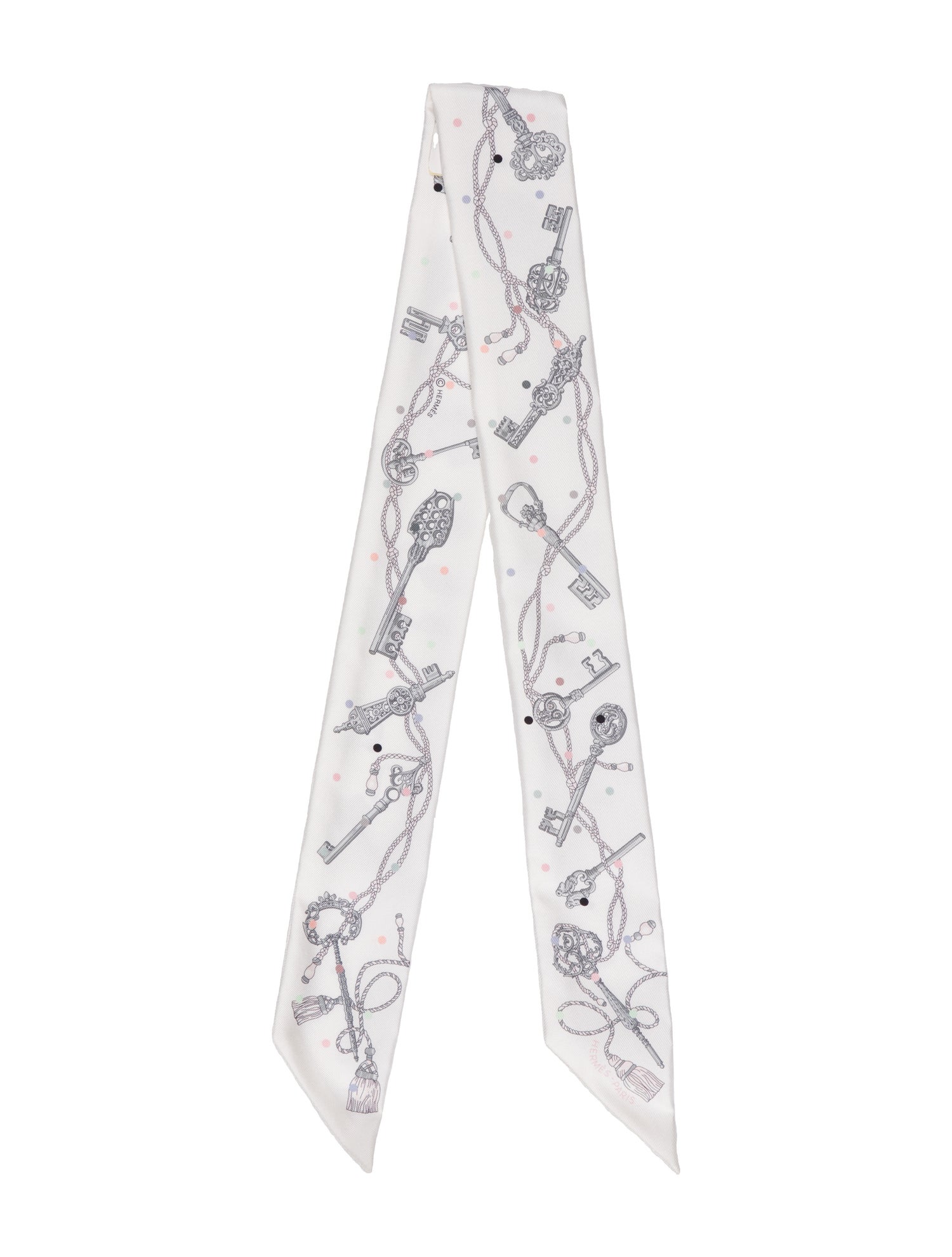 Hermès Les Cles A Pois Silk Twilly Scarf