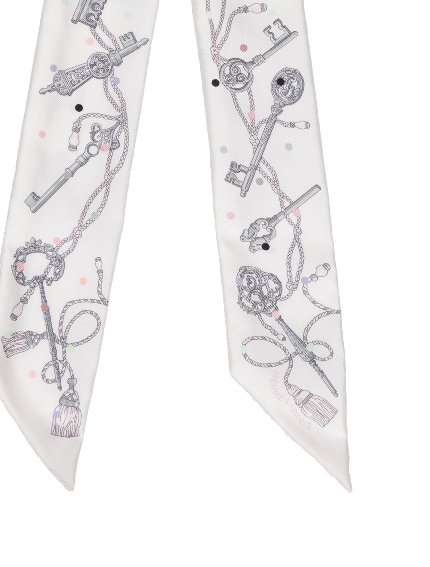 Hermès Les Cles A Pois Silk Twilly Scarf