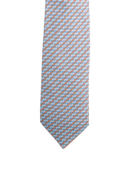 Hermès Blue Patterned Synthetic Tie