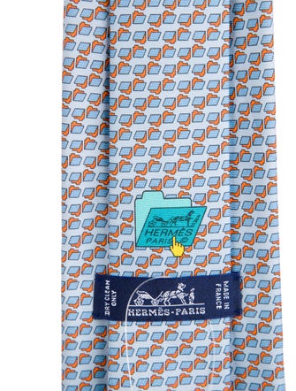 Hermès Blue Patterned Synthetic Tie