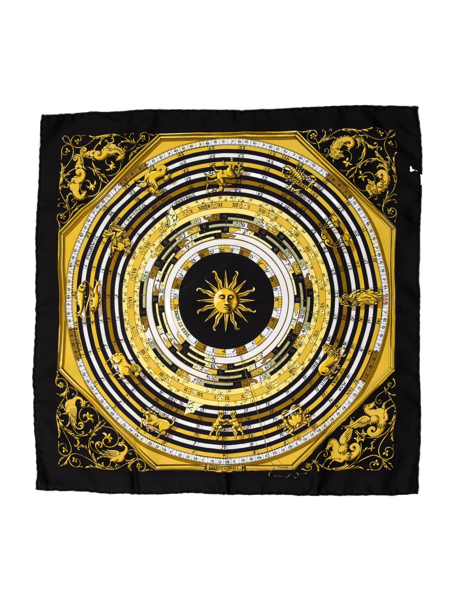 Hermès Dies Et Hore Pocket Square Silk Scarf