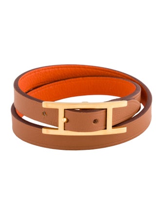 Hermès Leather Behapi Double Tour Wrap Bracelet