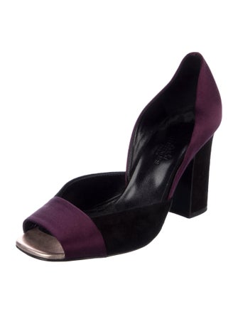 Hermès Satin Colorblock Pattern D'Orsay Pumps