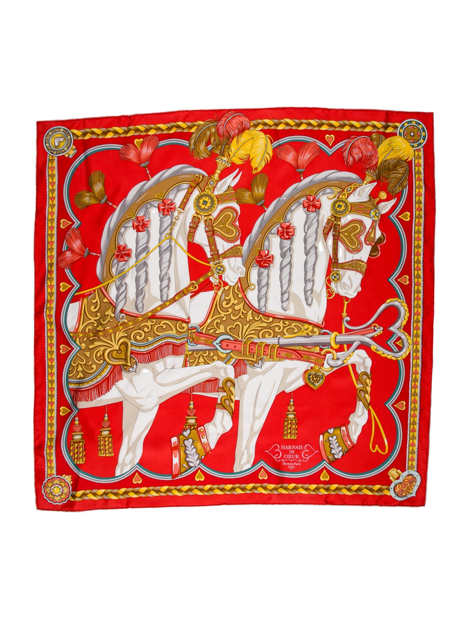 Hermès Harnais De Coeur Silk Scarf w/ Tags