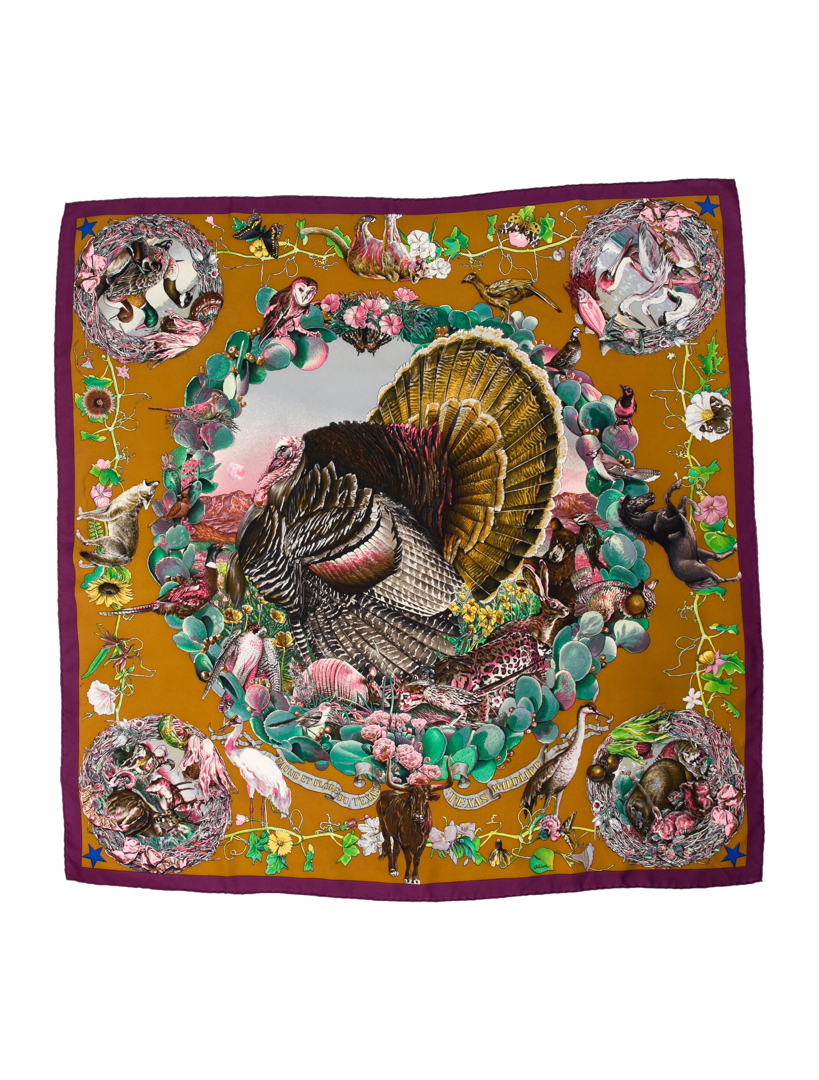 Hermès Faune Et Flore du Texas Wildlife Silk Scarf