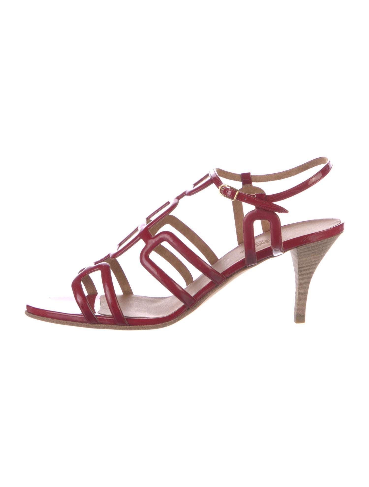 Hermès Patent Leather Cutout Accent T-Strap Sandals