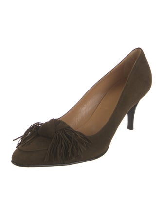 Hermès Suede Fringe Trim Accent Pumps