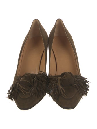 Hermès Suede Fringe Trim Accent Pumps