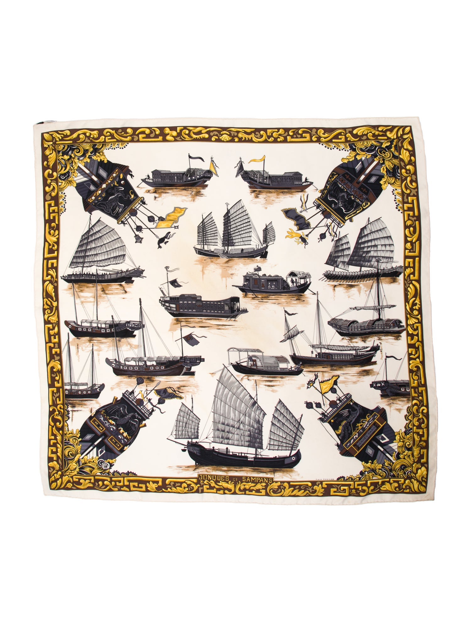 Hermès Jonques Et Sampans Silk Scarf