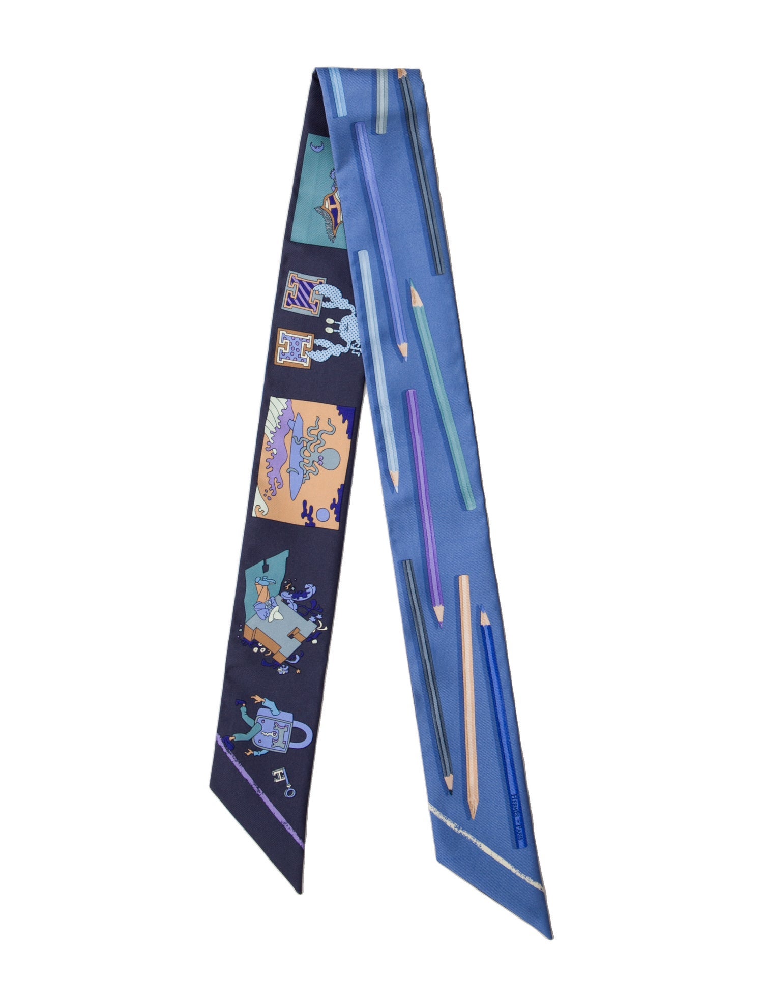 Hermès A Vos Crayons et Carre Libre Silk Twilly Scarf