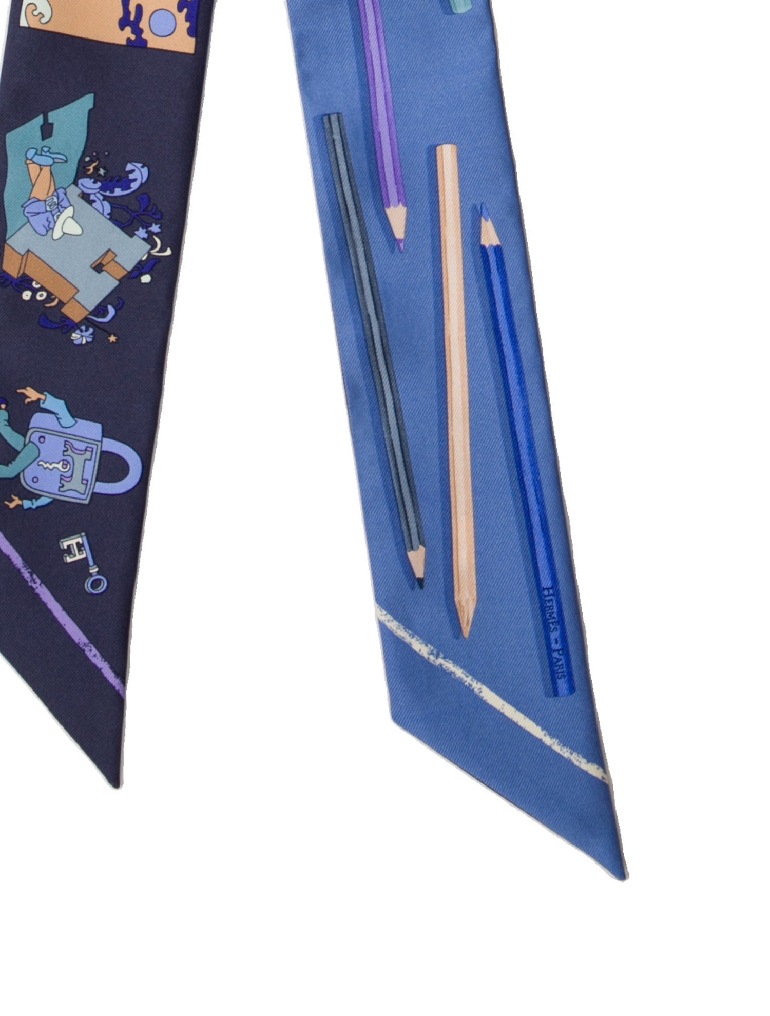 Hermès A Vos Crayons et Carre Libre Silk Twilly Scarf