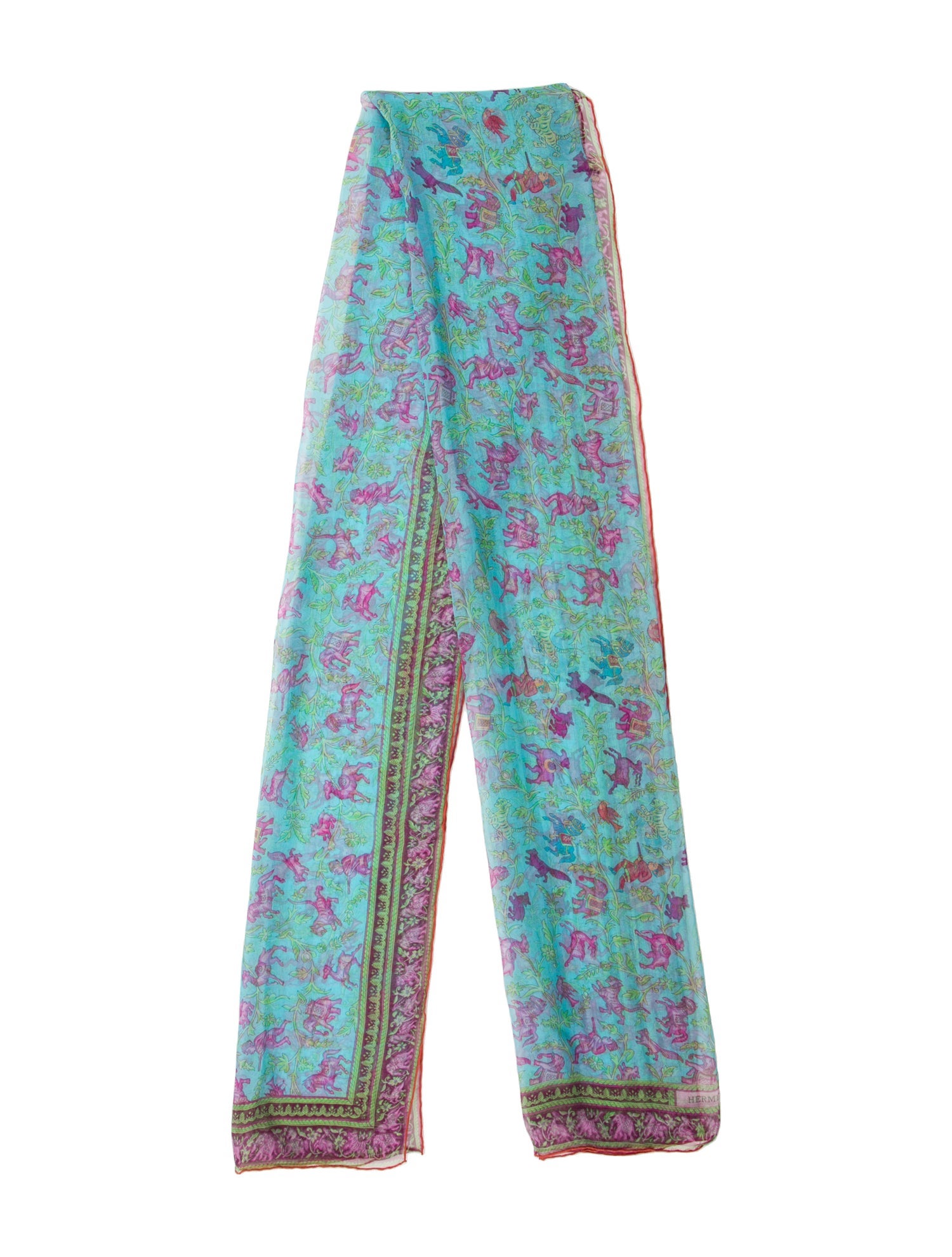 Hermès Chasse en Inde Mousseline Stole Silk Scarf w/ Tags