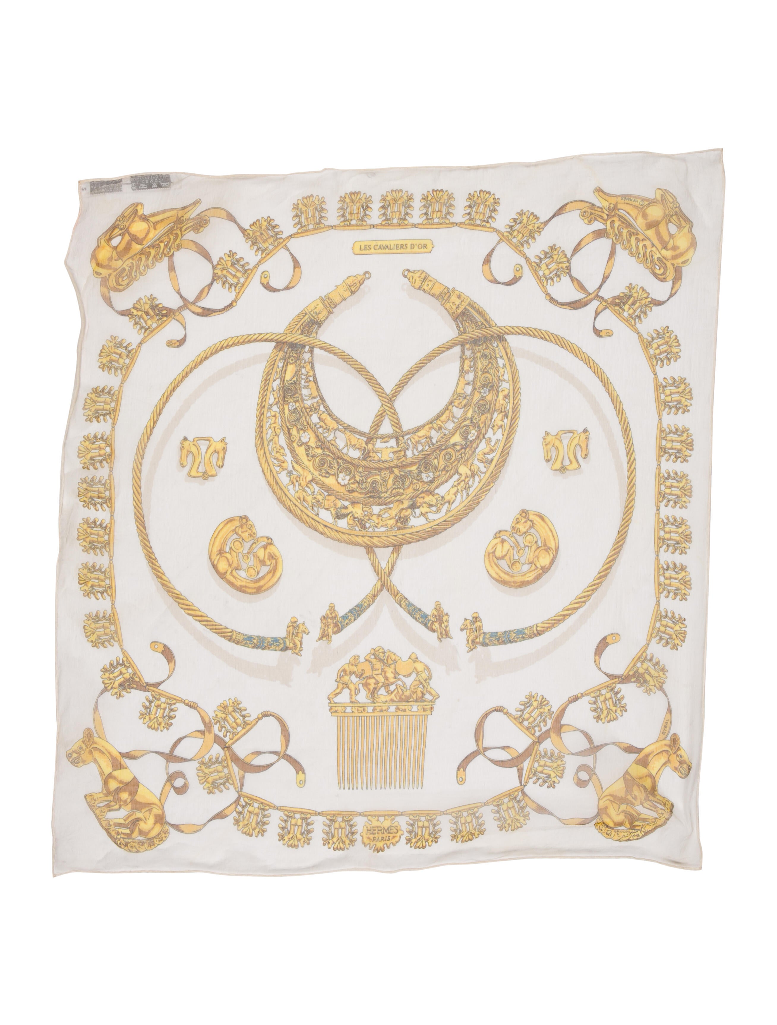 Hermès Les Cavaliers d'Or Mousseline Silk Scarf