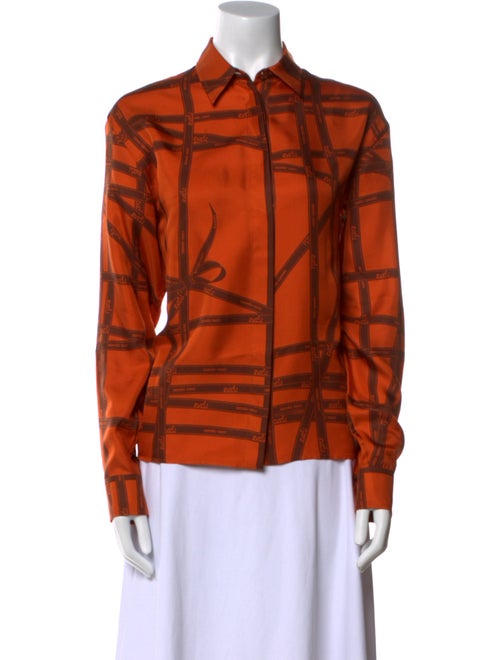 Hermès Silk Plaid Print Button-Up Top