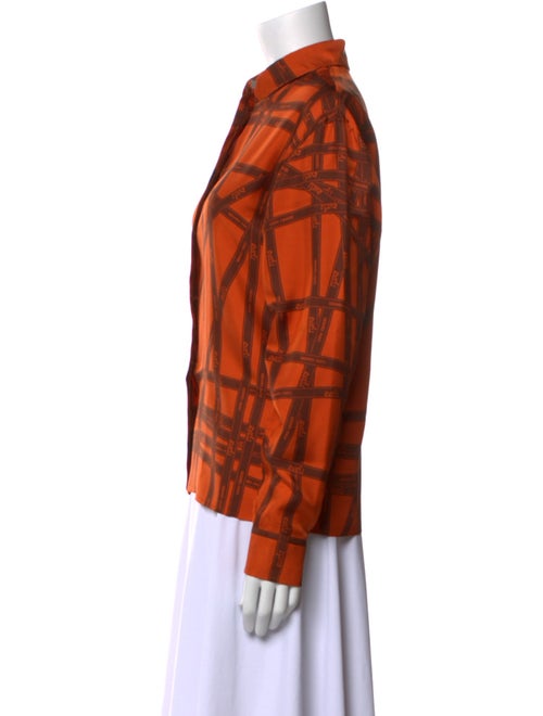 Hermès Silk Plaid Print Button-Up Top