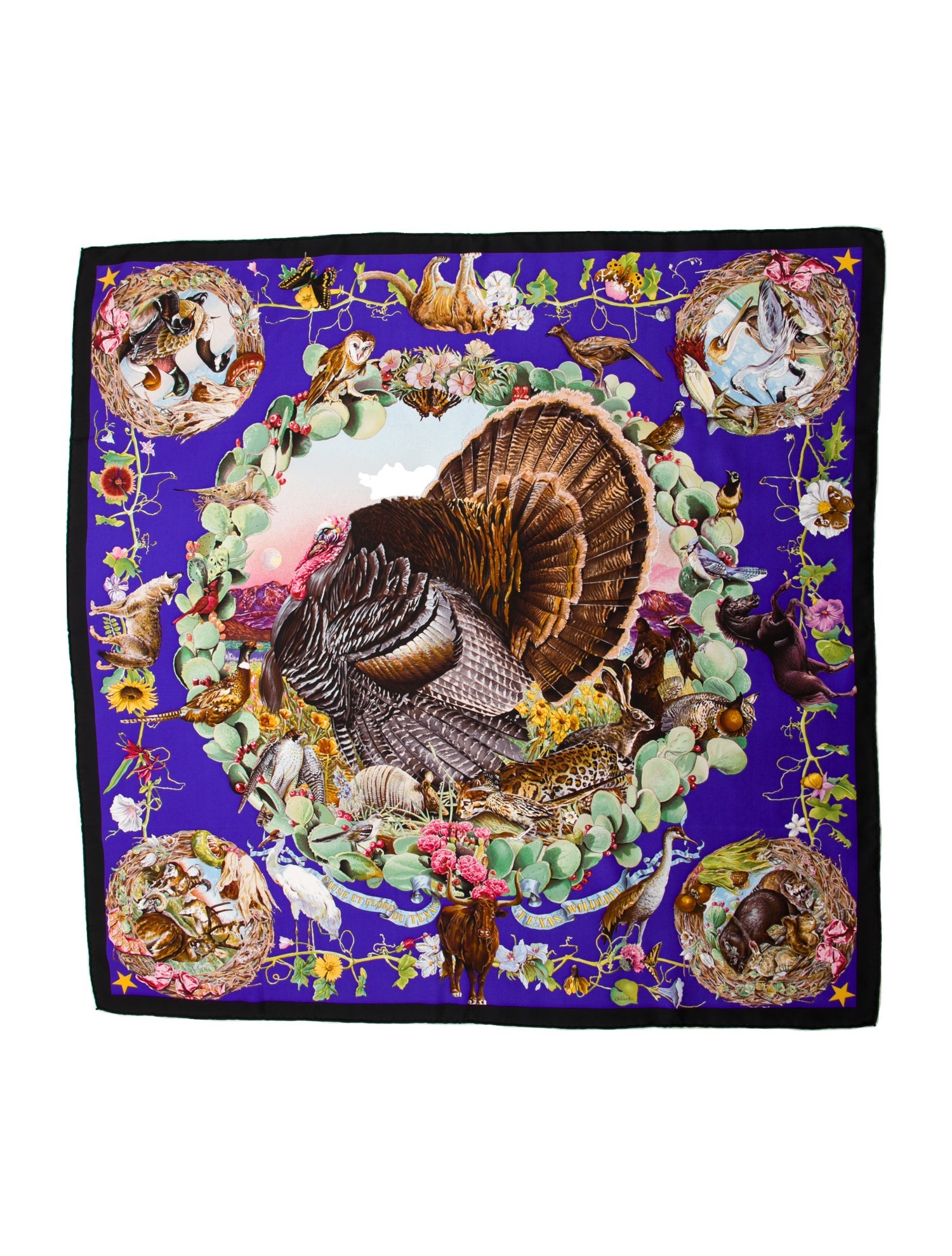 Hermès Faune Et Flore du Texas Wildlife Silk Scarf