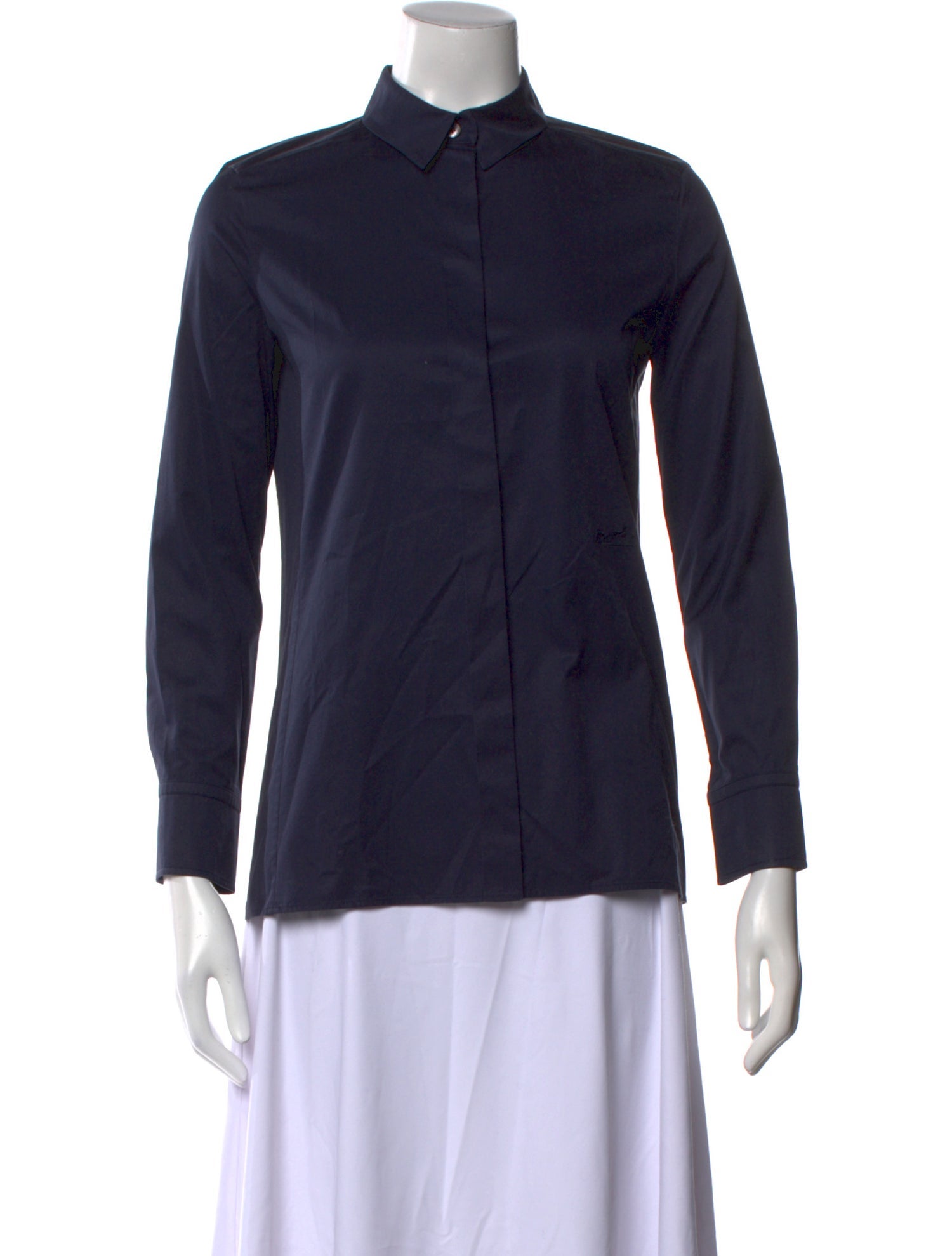 Hermès Mock Neck Long Sleeve Button-Up Top