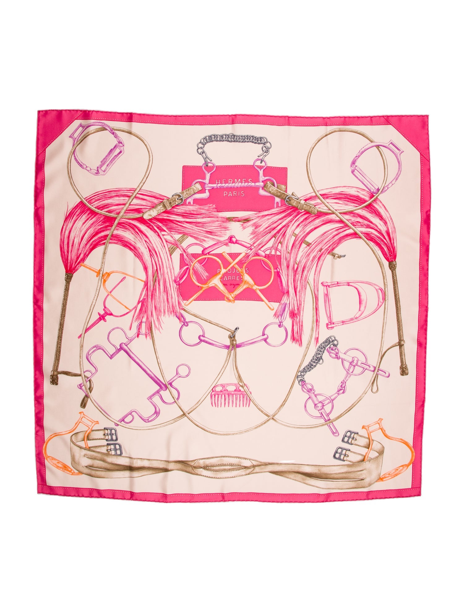 Hermès Projets Carrés au Crayon Silk Scarf