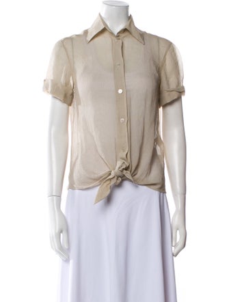 Hermès Silk Short Sleeve Button-Up Top