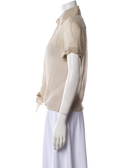 Hermès Silk Short Sleeve Button-Up Top