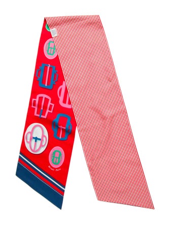 Hermès Bouclerie Moderne Vichy Maxi Silk Twilly Scarf