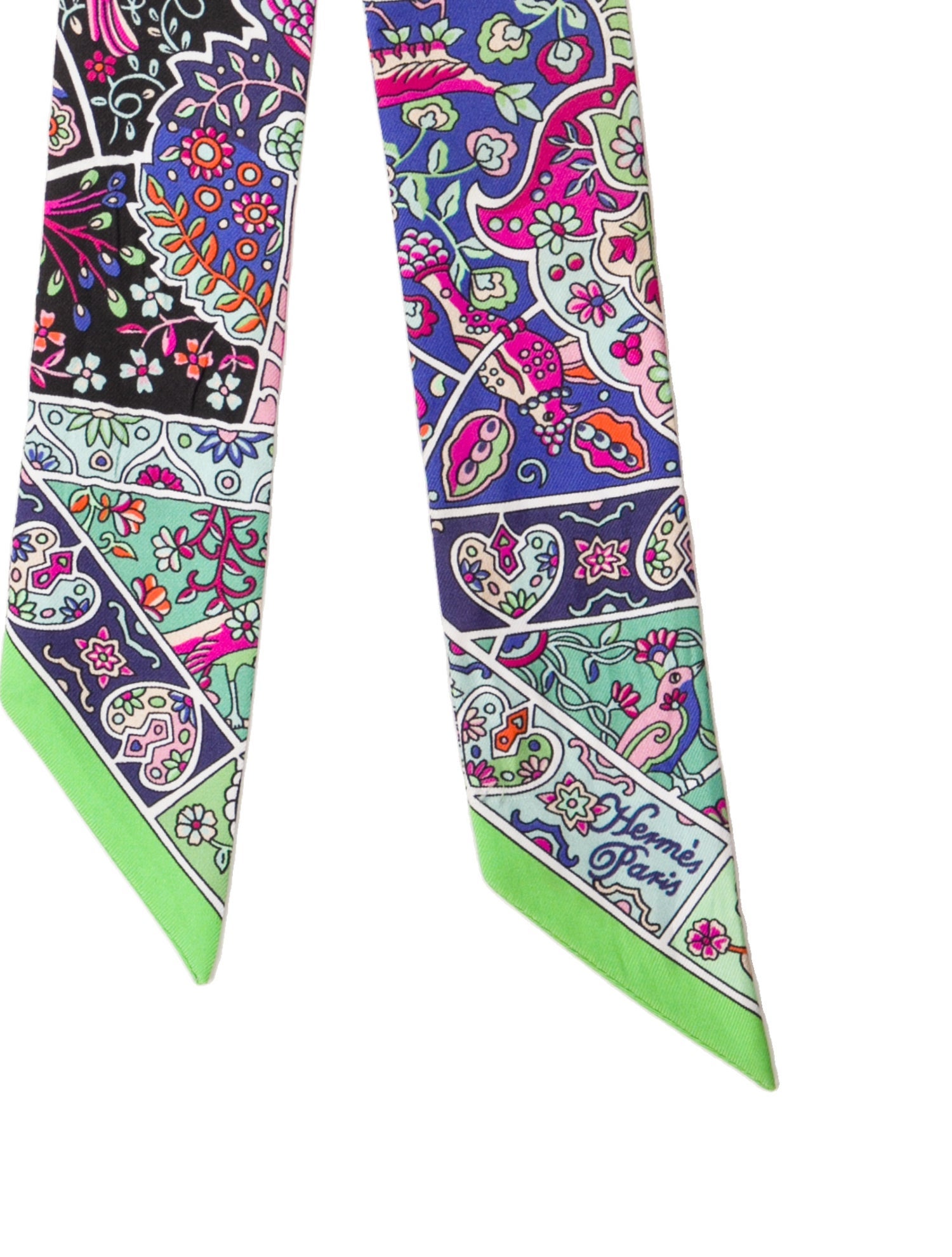Hermès Au Pays des Oiseaux Fleurs Silk Twilly Scarf