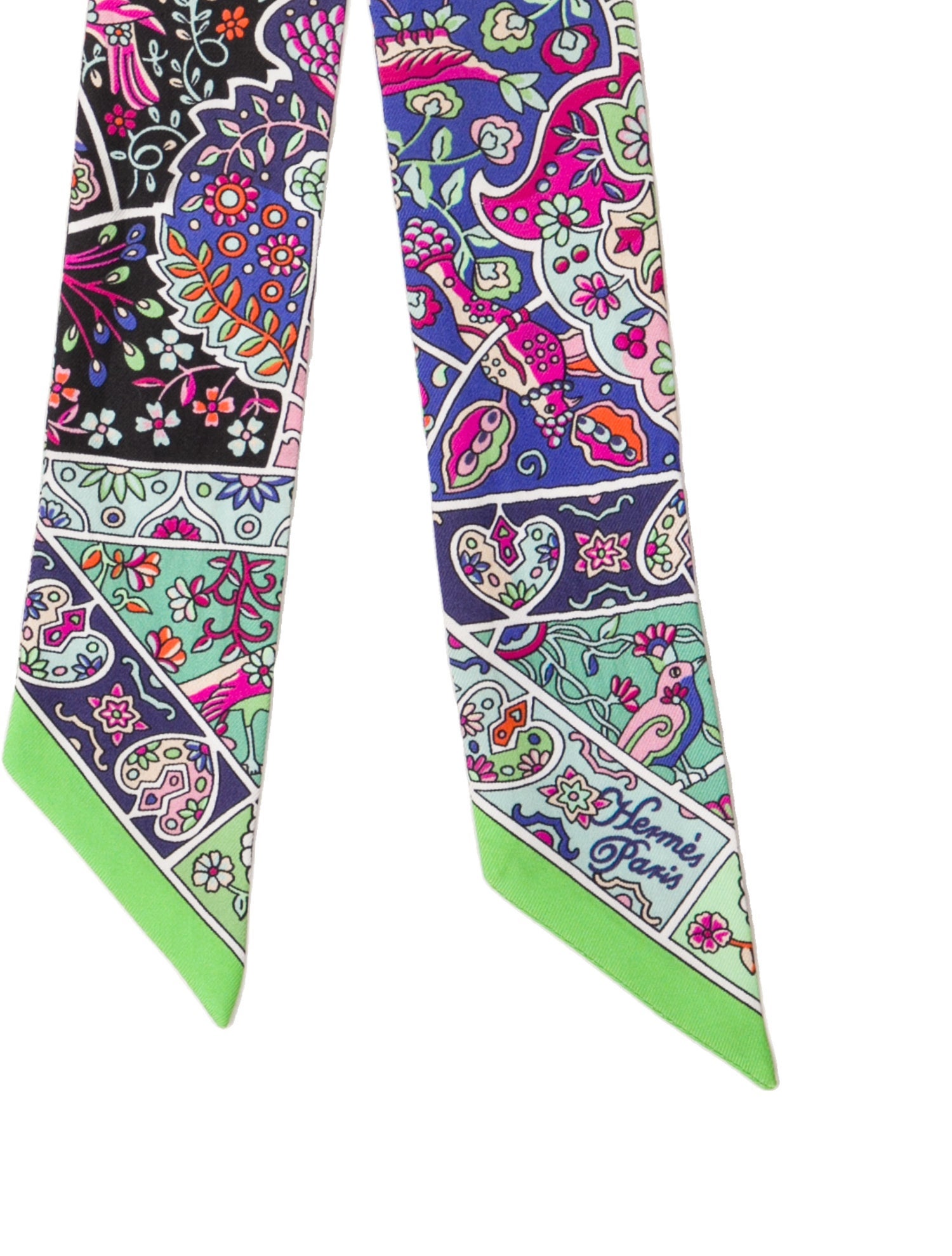 Hermès Au Pays des Oiseaux Fleurs Silk Twilly Scarf
