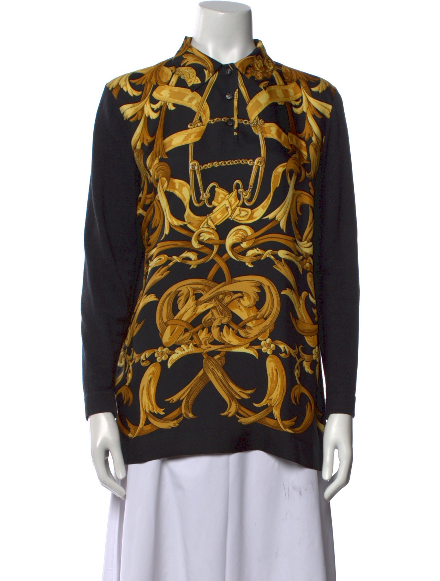 Hermès Silk Printed Button-Up Top