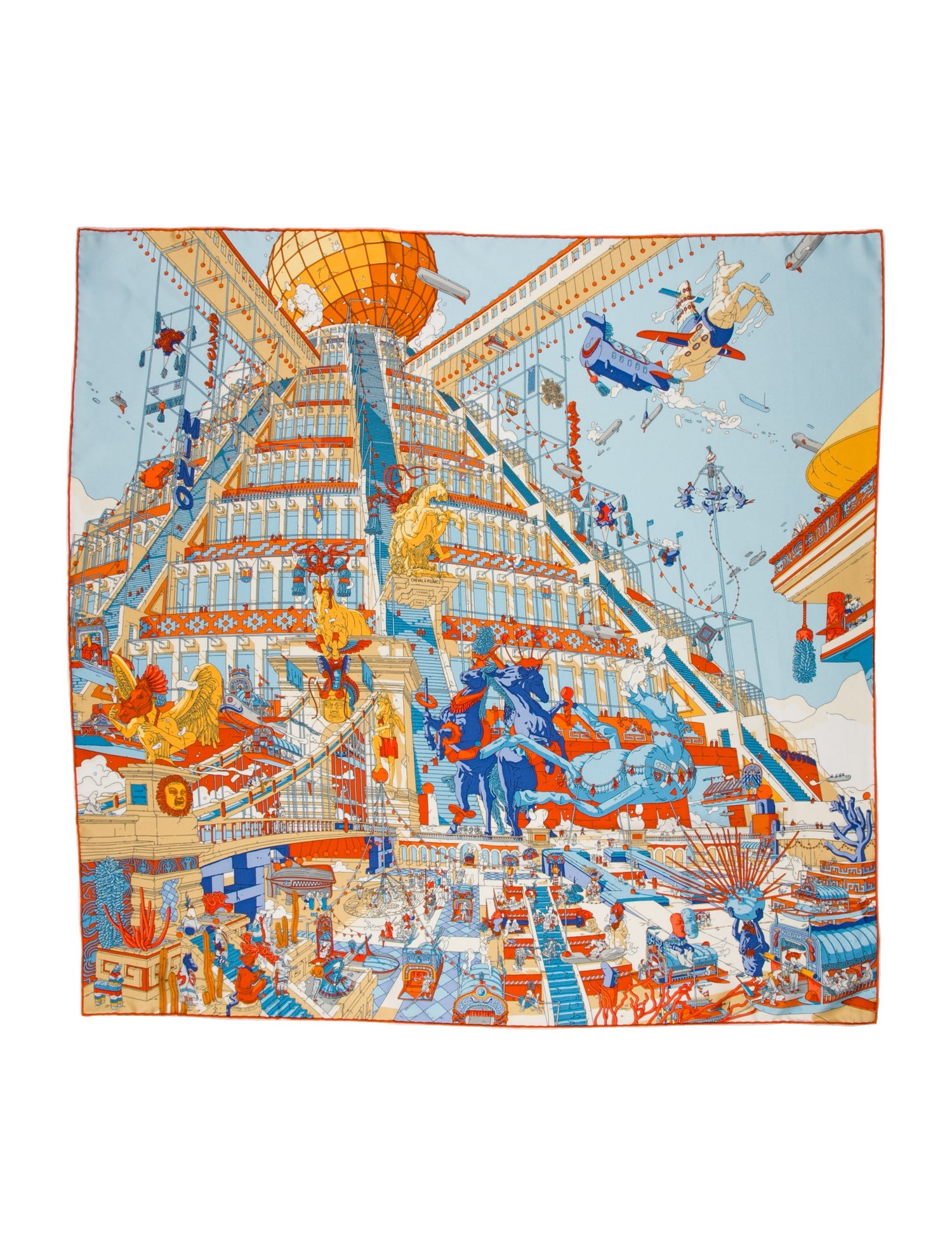 Hermès La Legende du Cheval a Plume Silk Scarf