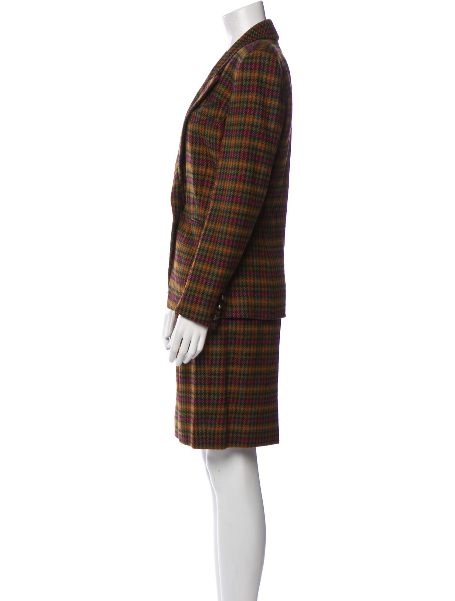 Hermès Wool Houndstooth Print Skirt Suit