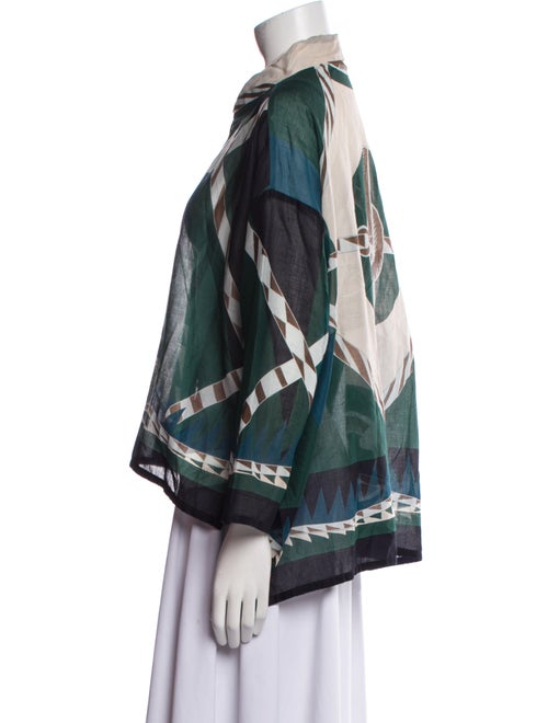 Hermès Printed Three-Quarter Sleeve Button-Up Top