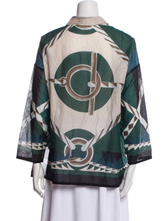Hermès Printed Three-Quarter Sleeve Button-Up Top