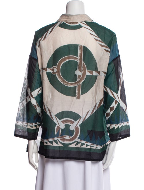 Hermès Printed Three-Quarter Sleeve Button-Up Top