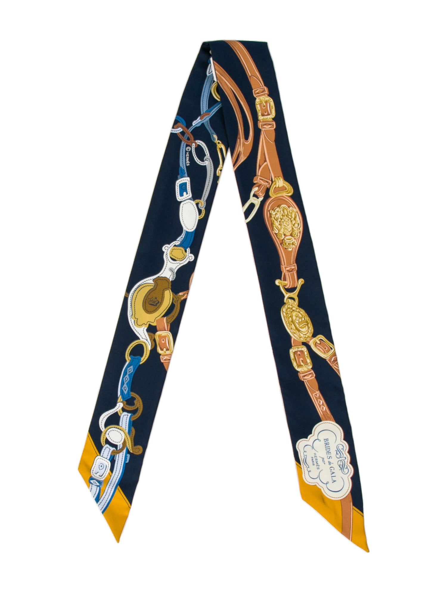 Hermès Brides de Gala Applique Pique Silk Twilly Scarf