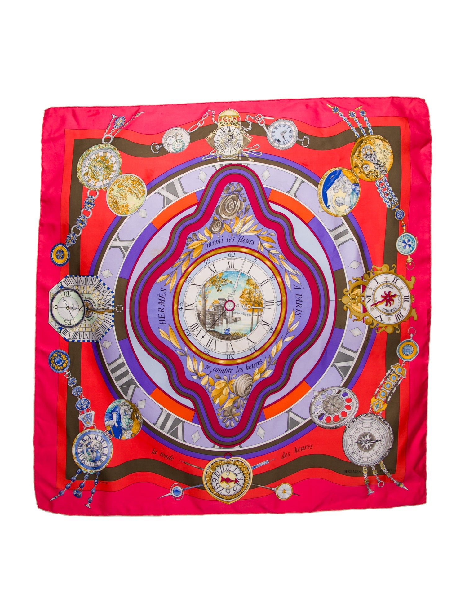 Hermès Parmi les Fleurs, Je Compte les Heures Silk Scarf