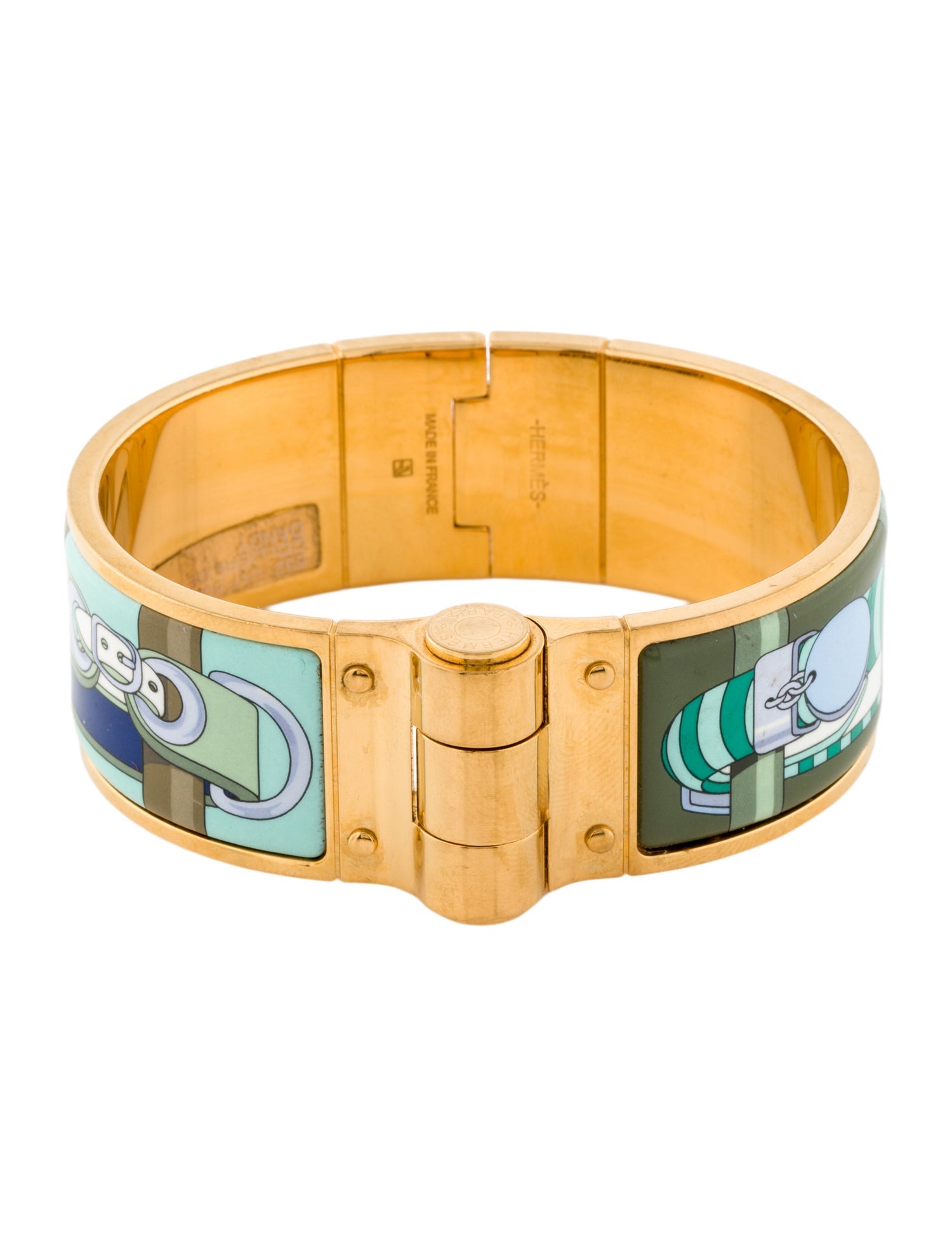 Hermès Wide Enamel Hinged Bangle Bracelet
