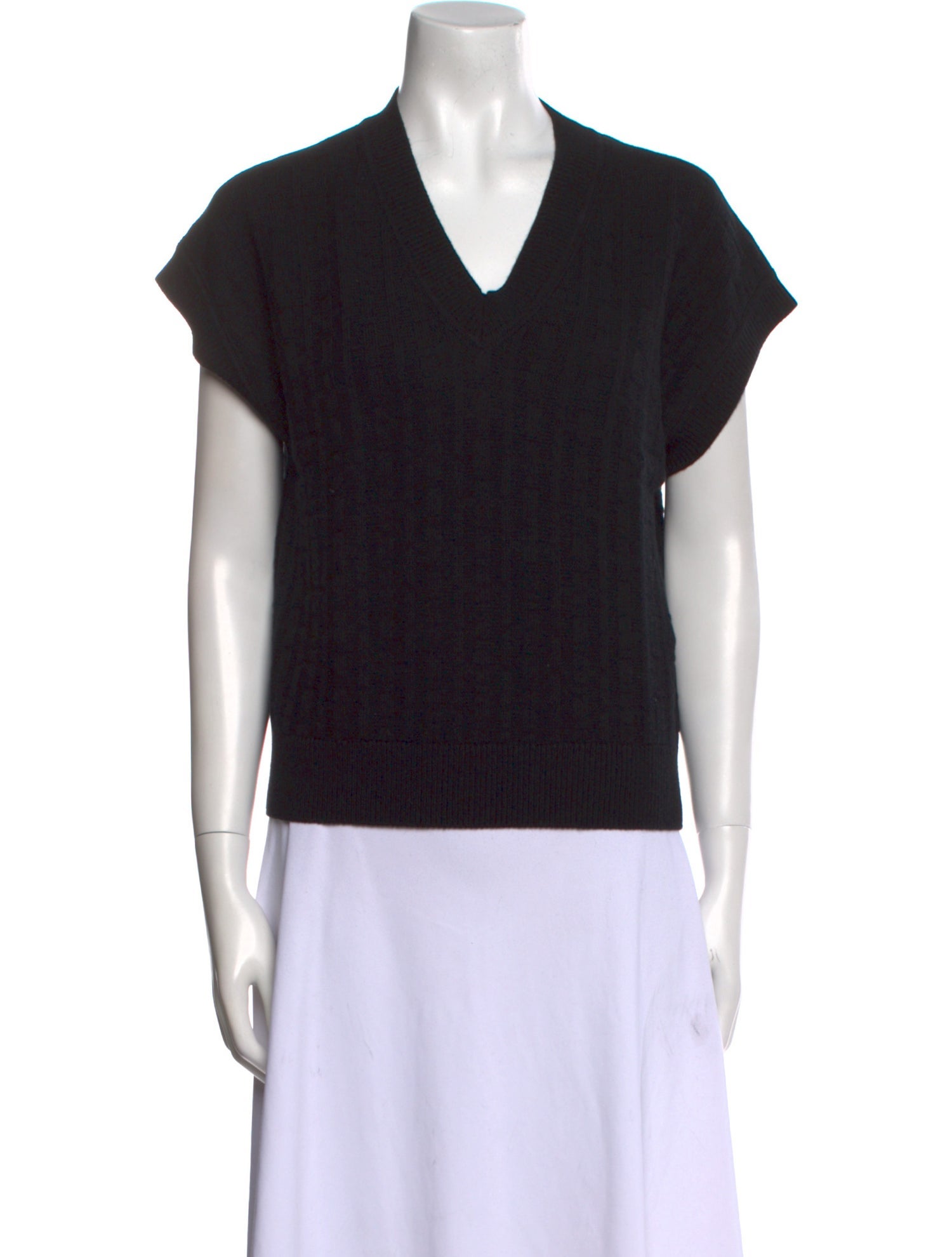 Hermès V-Neck Short Sleeve Virgin Wool Sweater