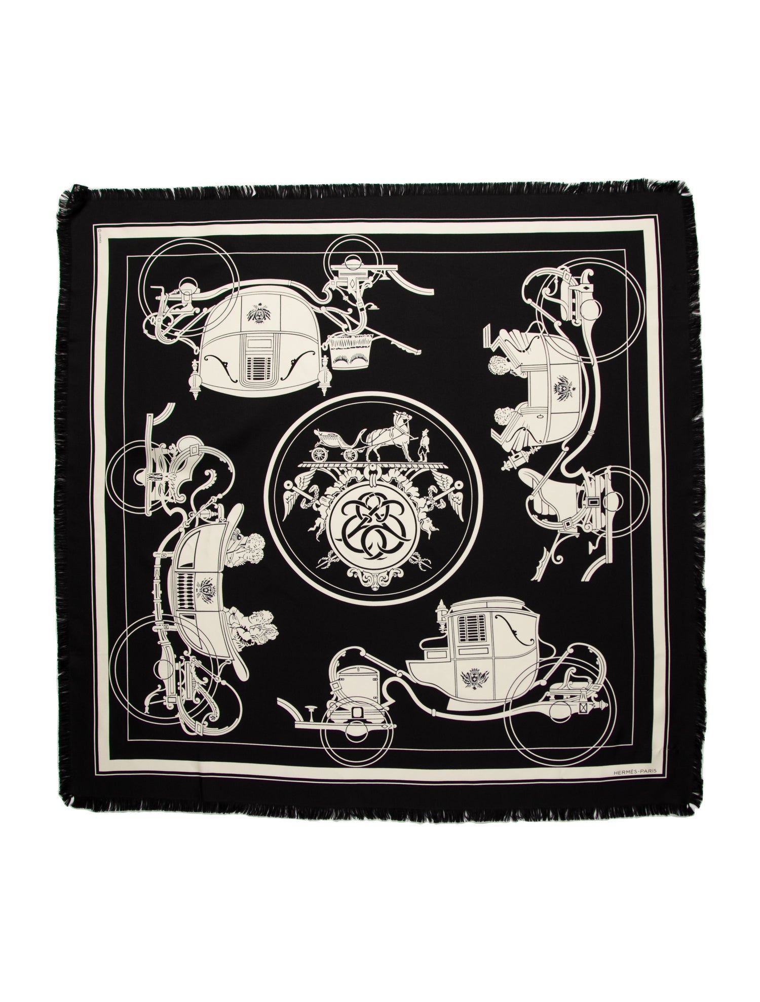 Hermès Ex-Libris Fringed 80cm Scarf Silk Scarf