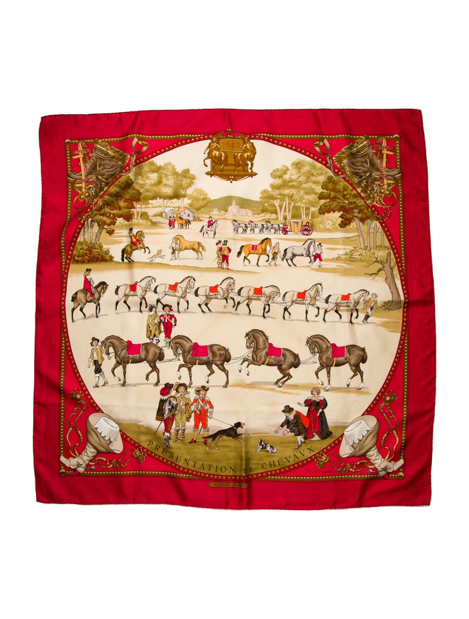Hermès 1642 Presentation De Chevaux Silk Scarf