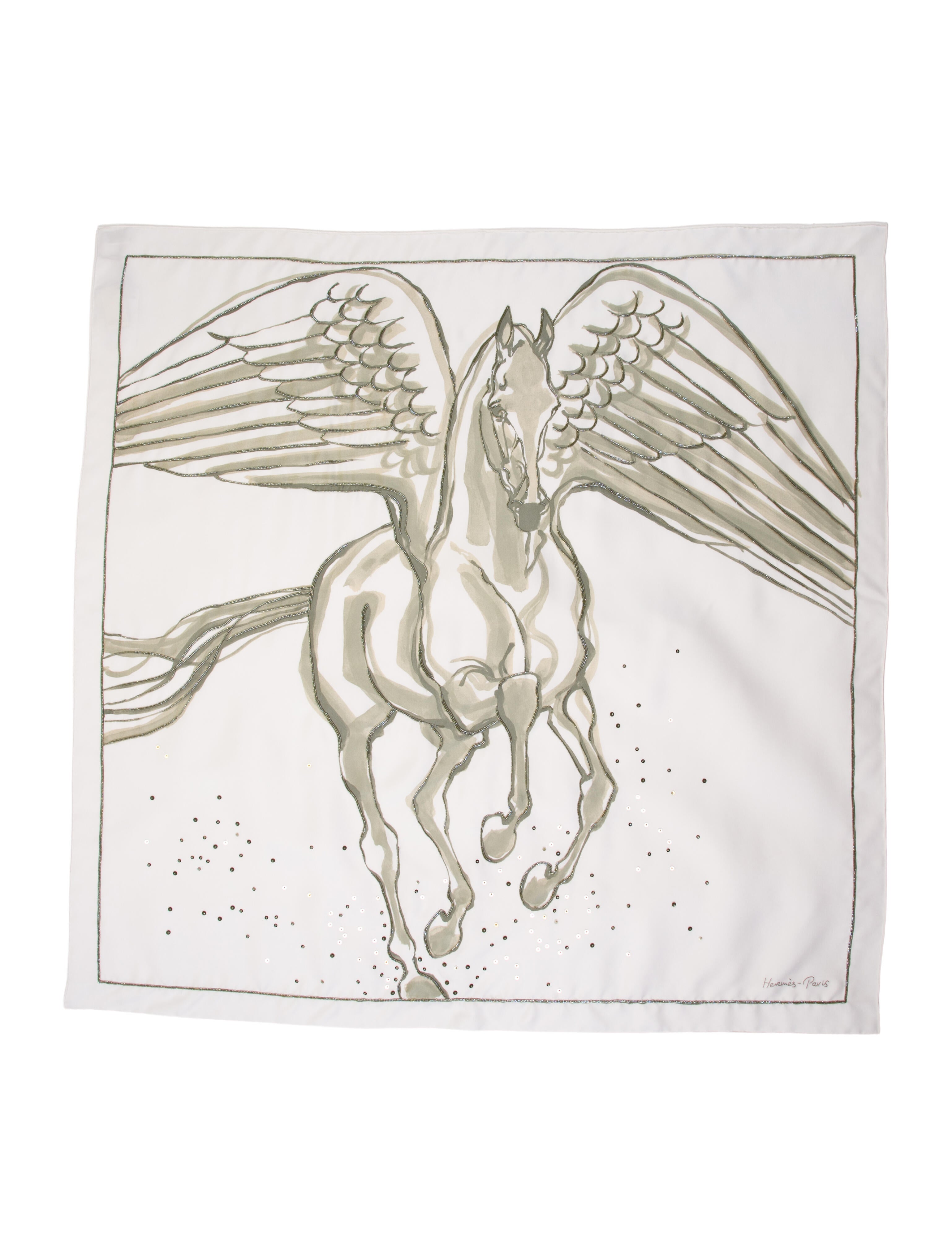 Hermès Libre Comme Pegase Embroidered Silk Scarf w/ Tags