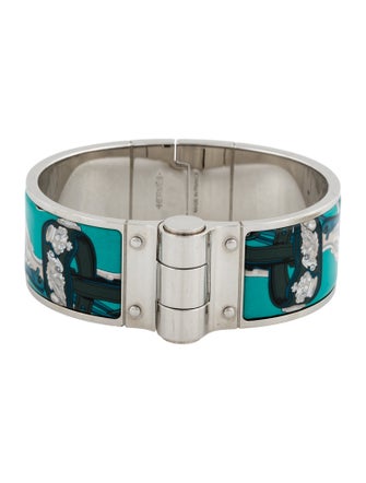 Hermès Hinged Wide Enamel Bangle Bracelet