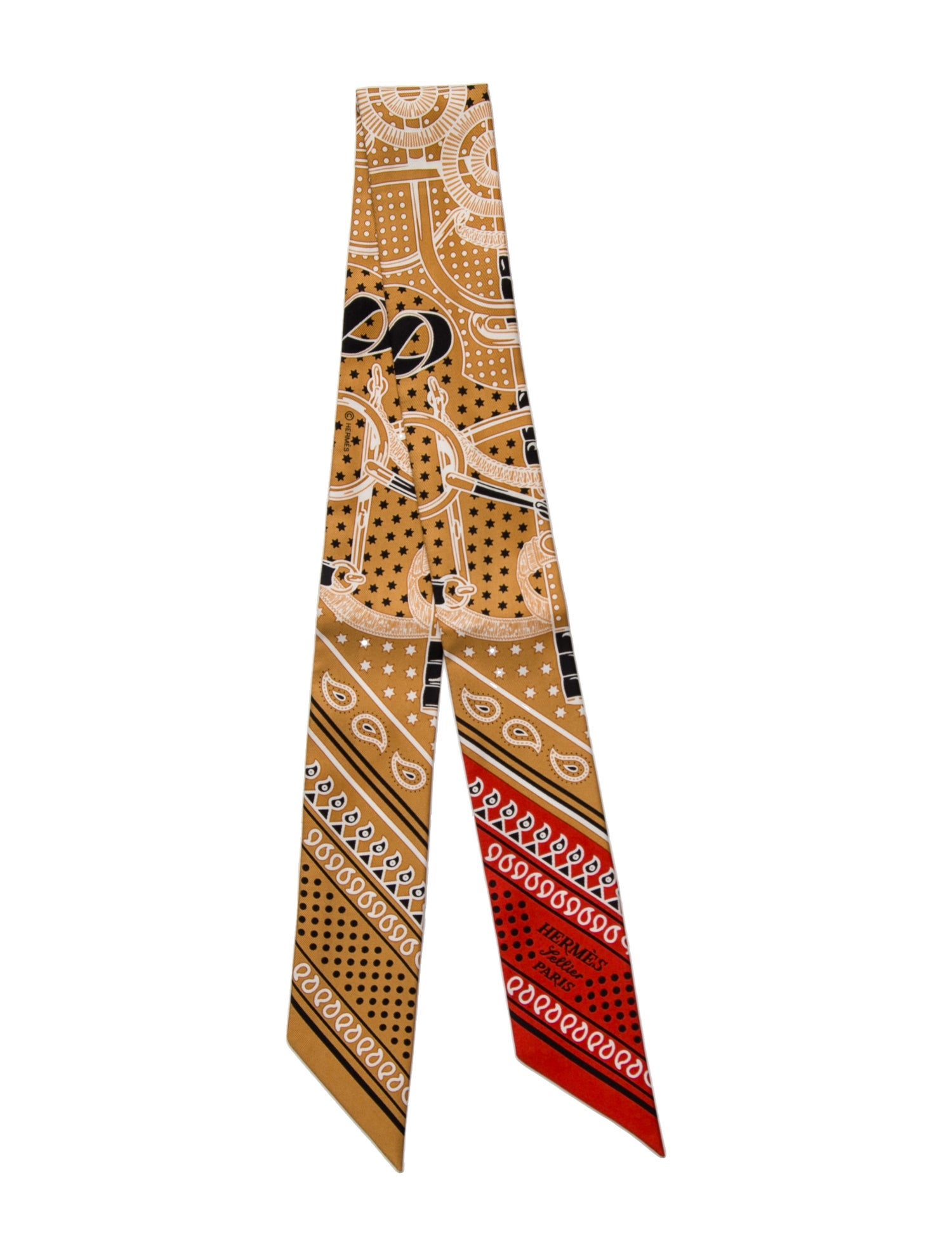 Hermès Eperon d'Or Cut Silk Twilly Scarf