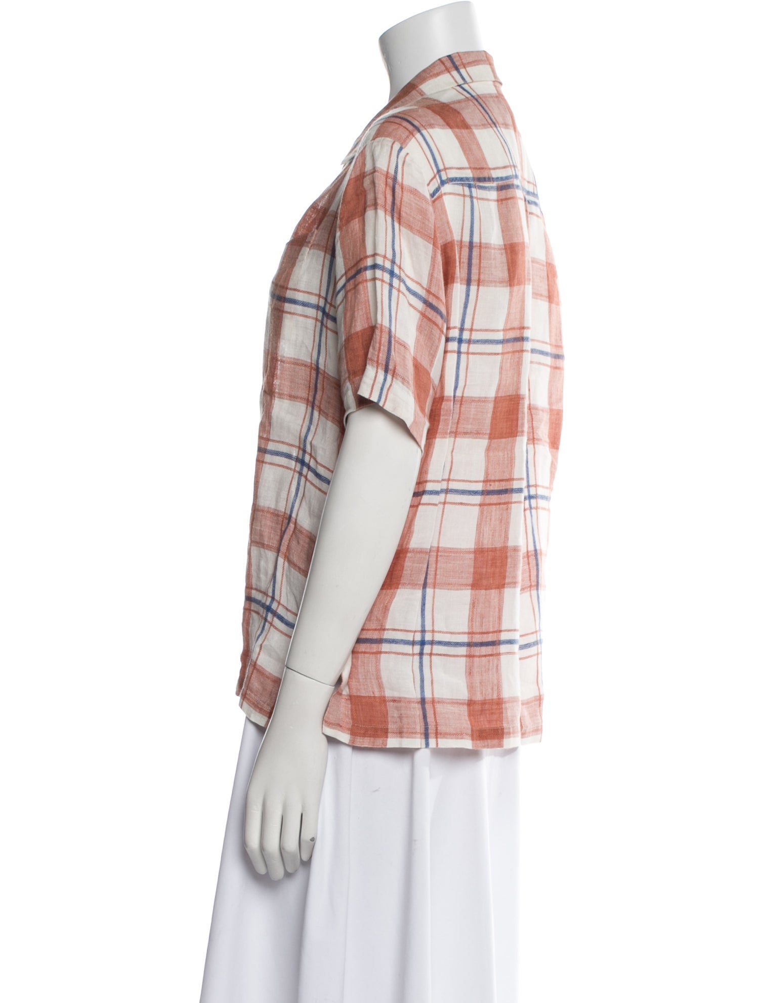 Hermès Linen Plaid Print Button-Up Top