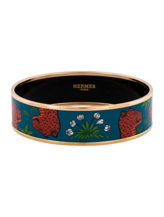 Hermès Wide Enamel 'Les Léopards Folk' Bangle Bracelet