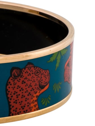 Hermès Wide Enamel 'Les Léopards Folk' Bangle Bracelet