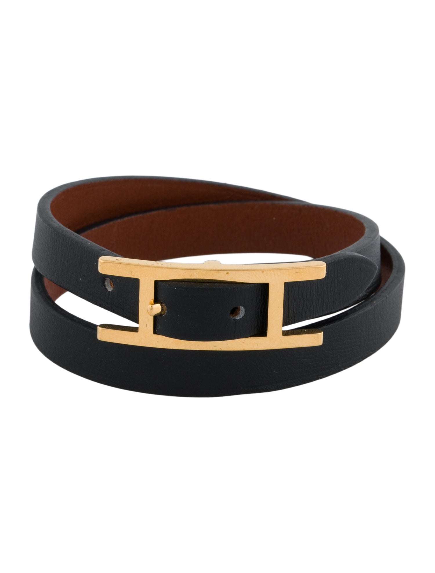 Hermès Leather Behapi Double Tour Reversible Wrap Bracelet