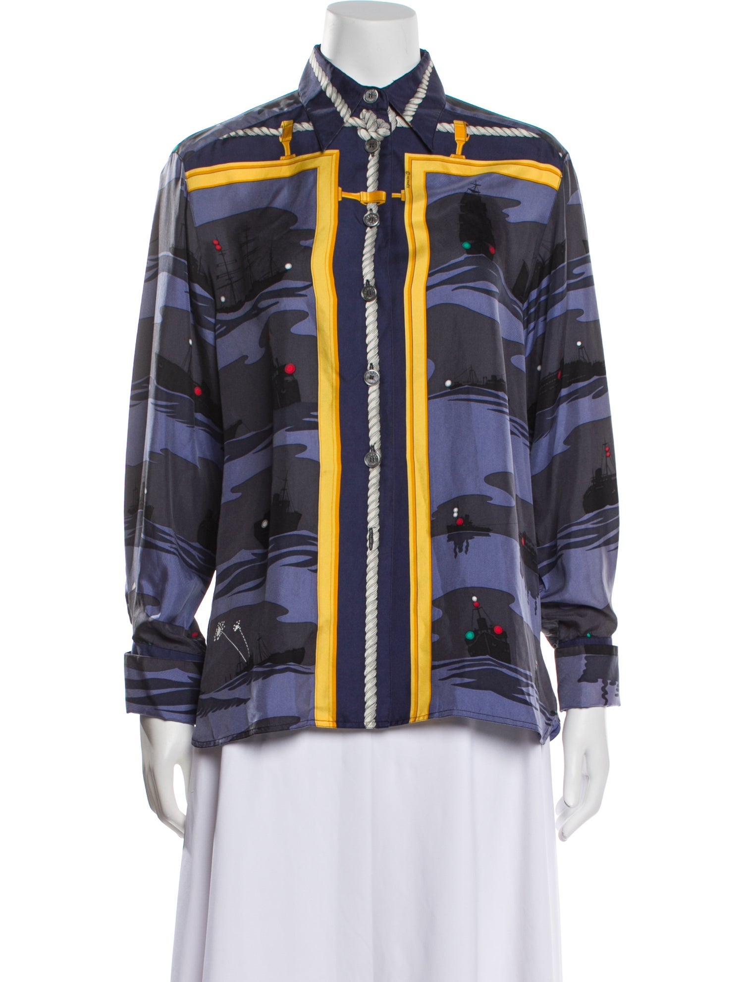 Hermès Silk Printed Button-Up Top