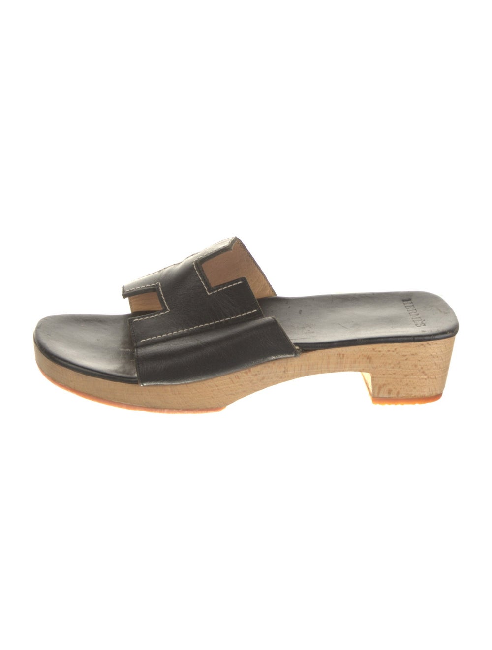 Hermès Leather Slides Black Platform - image 1
